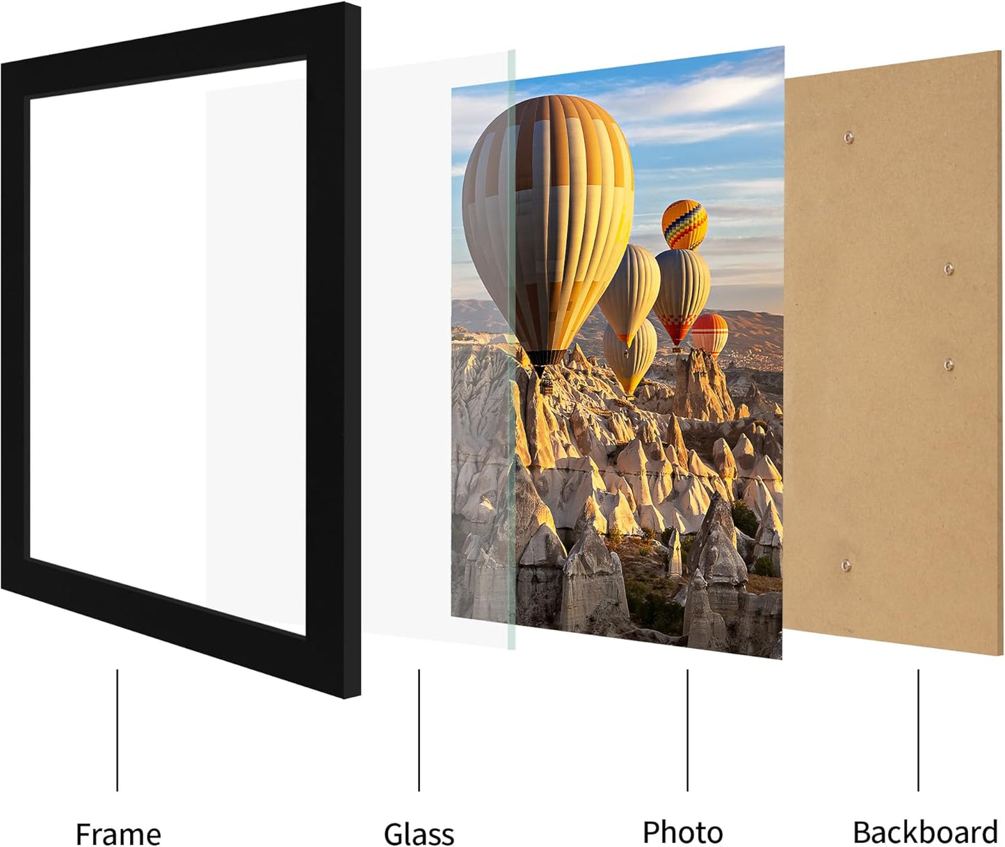 iRahmen 8.5x11 Picture Frame Set of 4, Wood Black Certificate Frame with Real Glass, Photo Frames 8.5 by 11 Diploma Document for Wall Hanging and Tabletop Display