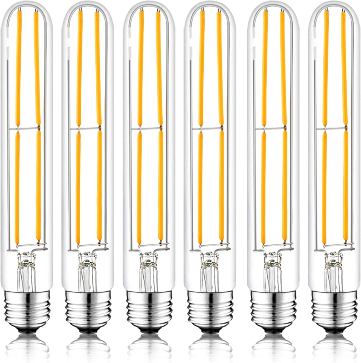 7.3 Inch E26 Led Bulb 6W Dimmable, 2700k Soft White Edison Bulbs 800LM, Equal 80 Watt Tubular T10 T9 Long Clear Glass Light Bulb for Rustic Pendant Pipe Wall Sconces Chandeliers - 6Pack