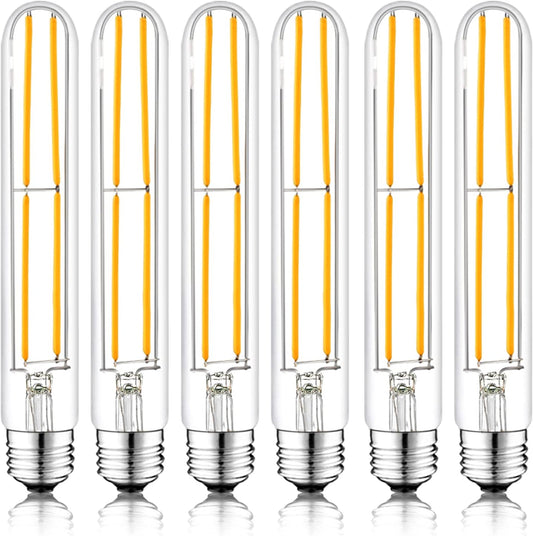 7.3 Inch E26 Led Bulb 6W Dimmable, 2700k Soft White Edison Bulbs 800LM, Equal 80 Watt Tubular T10 T9 Long Clear Glass Light Bulb for Rustic Pendant Pipe Wall Sconces Chandeliers - 6Pack