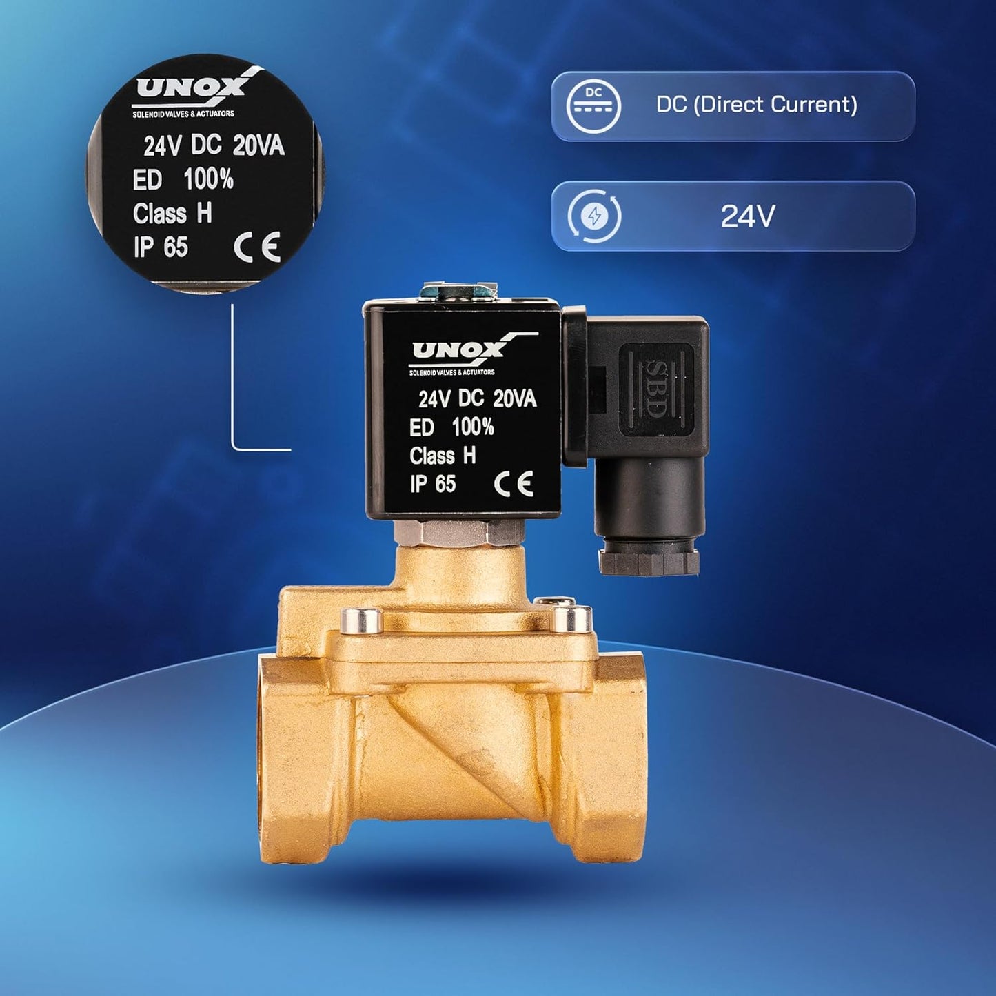 UNOX 1 inch NPT Solenoid Valve 24V DC, Brass Control Valve Normally Closed - 7-232 PSI Multi-Purpose Reliable Control Valve for Water and Air - Solenoid Valves