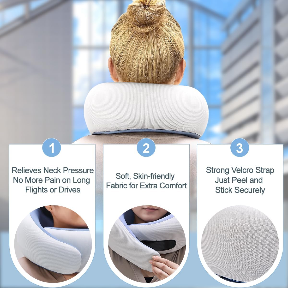 Neck Pillow for Traveling,Travel Neck Pillow for Airplanes,Cooling Fabric&100% Pure Memory Foam,Neck Pain Relief,Ergonomic Support for Long Flight (Lakeblue, Standard Size-(Broad Fit))