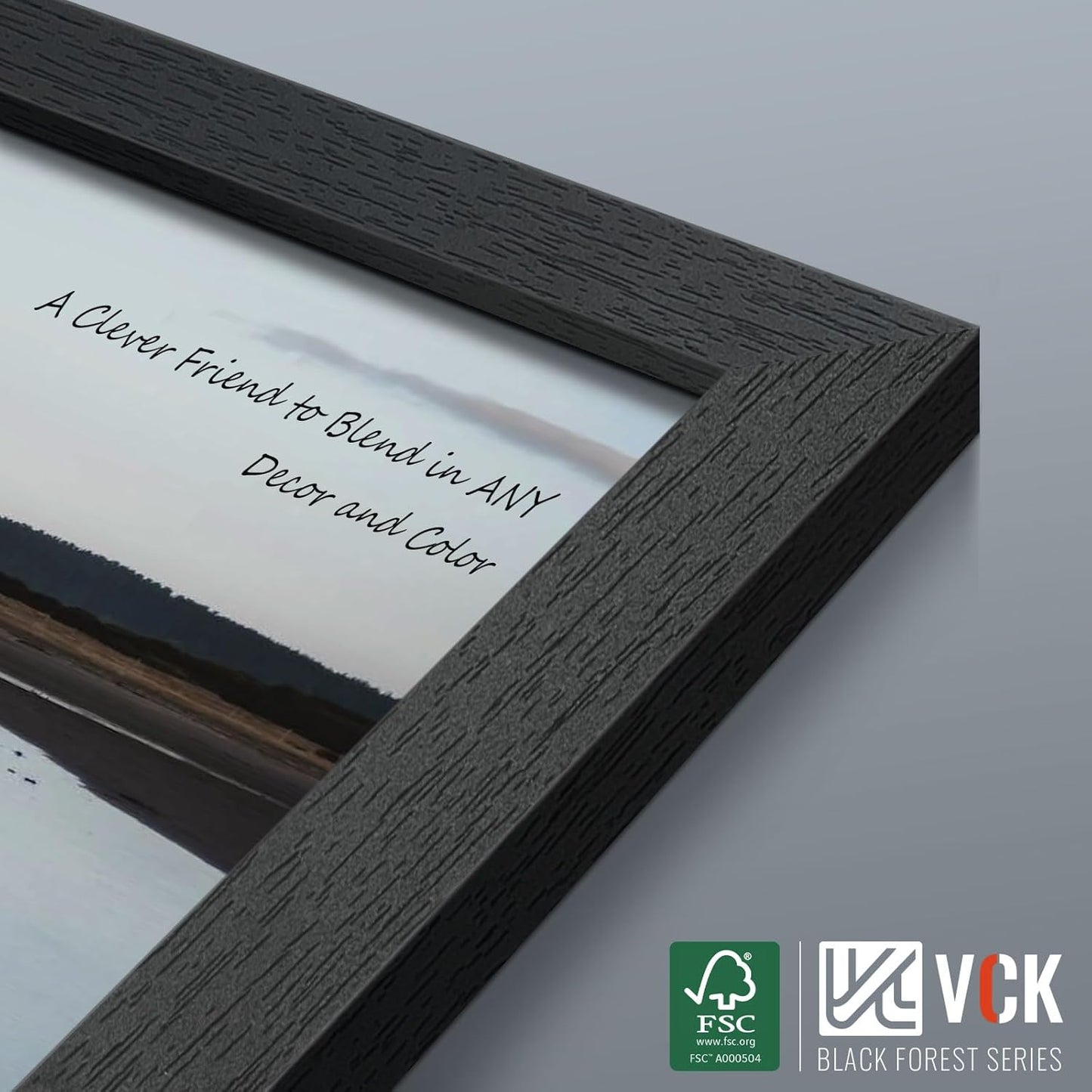 VCK 12x18 Picture Frames Black Set of 6, Wide Border Wood Poster Frame, Multi-Directional Display Family Photos, Office Prints, Studio/Gallery Artwork, Woodgrain Series, Wall Hanging