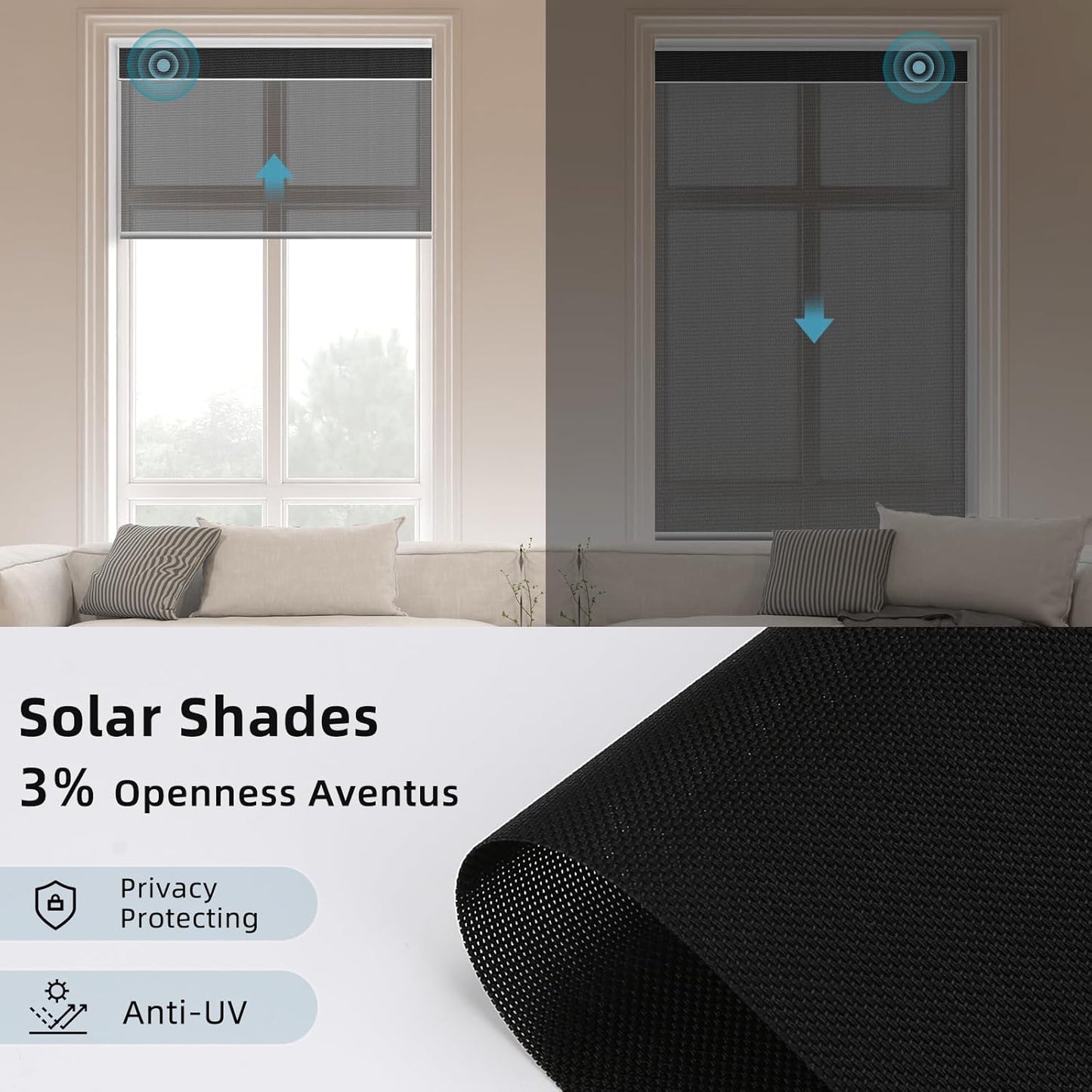SmartWings Motorized Smart Roller Shades in Light Filtering, Electric Blinds with Remote for Windows Compatible with Alexa/Google Home/Homekit, Customized, 3% Openness Aventus Black