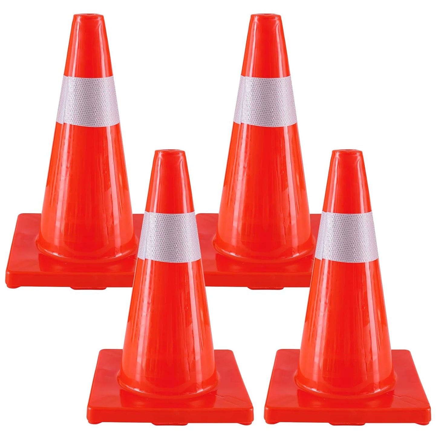 Traffic Safety Cones 18 Inch 4 Pack - Orange Road Parking Cones with Reflective Collars, Heavy Duty PVC Construction Cone Structurally Stable for Road Parking, Traffic Control, Driveway