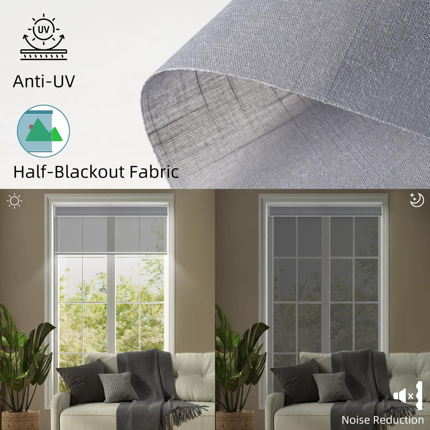 SmartWings Motorized Light Filtering Roller Shades 60% Blackout Custom Size, Rechargeable Battery, Works with Matter/Apple HomeKit, Alexa, Thread/Zigbee, Remote Optional, 60% Twilight Veil