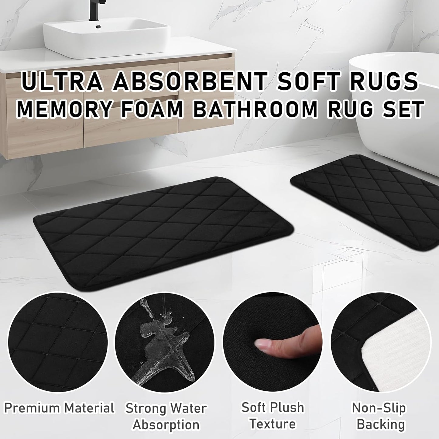 Bathroom Accessory Set - Black Bathroom Set, 27PC Bathroom Accessories Set, Bathroom Sets with Shower Curtain and Rugs, Mini Trash Can, Toilet Brush, Trash Can & Soap Dispenser