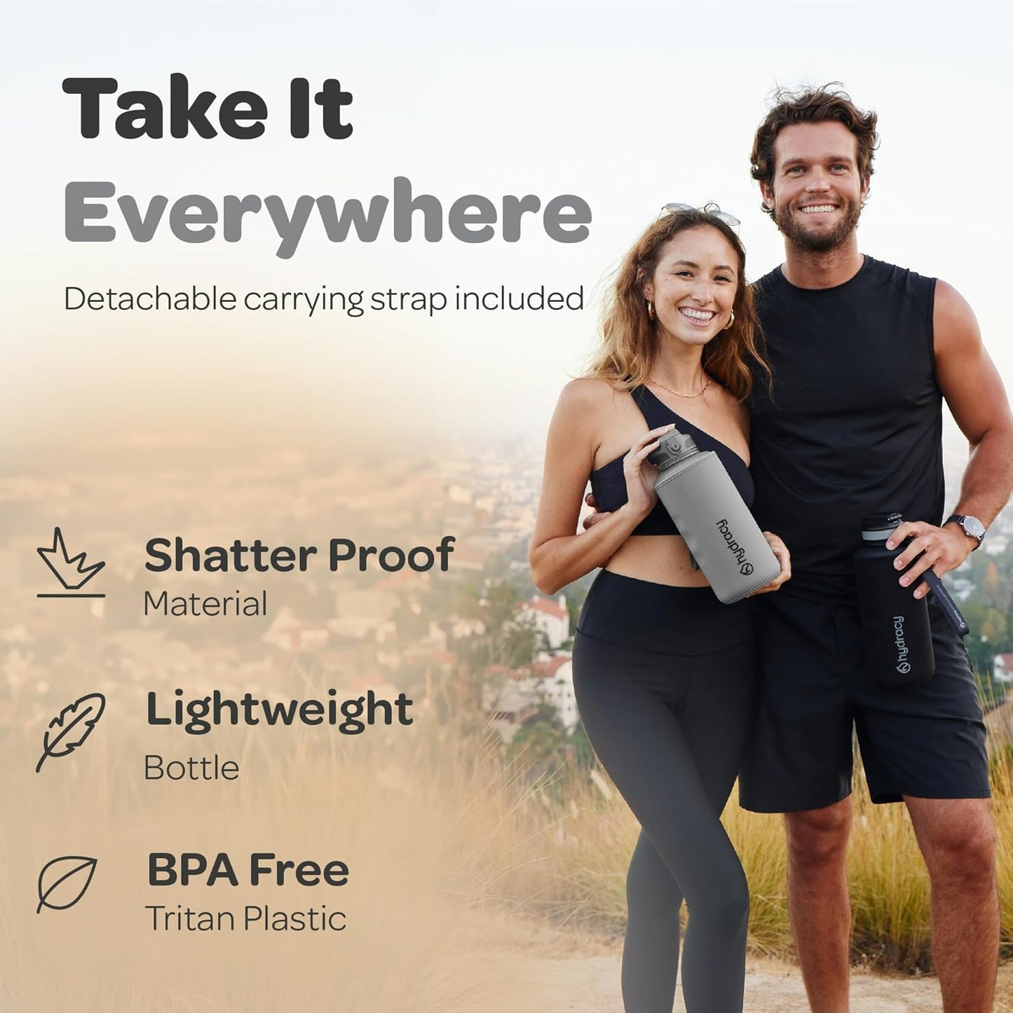 Hydracy Water Bottle with Time Marker -Large BPA Free Water Bottle & No Sweat Sleeve -Leak Proof Gym Bottle with Fruit Infuser Strainer & Times to Drink -Ideal for Fitness Sports & Outdoors