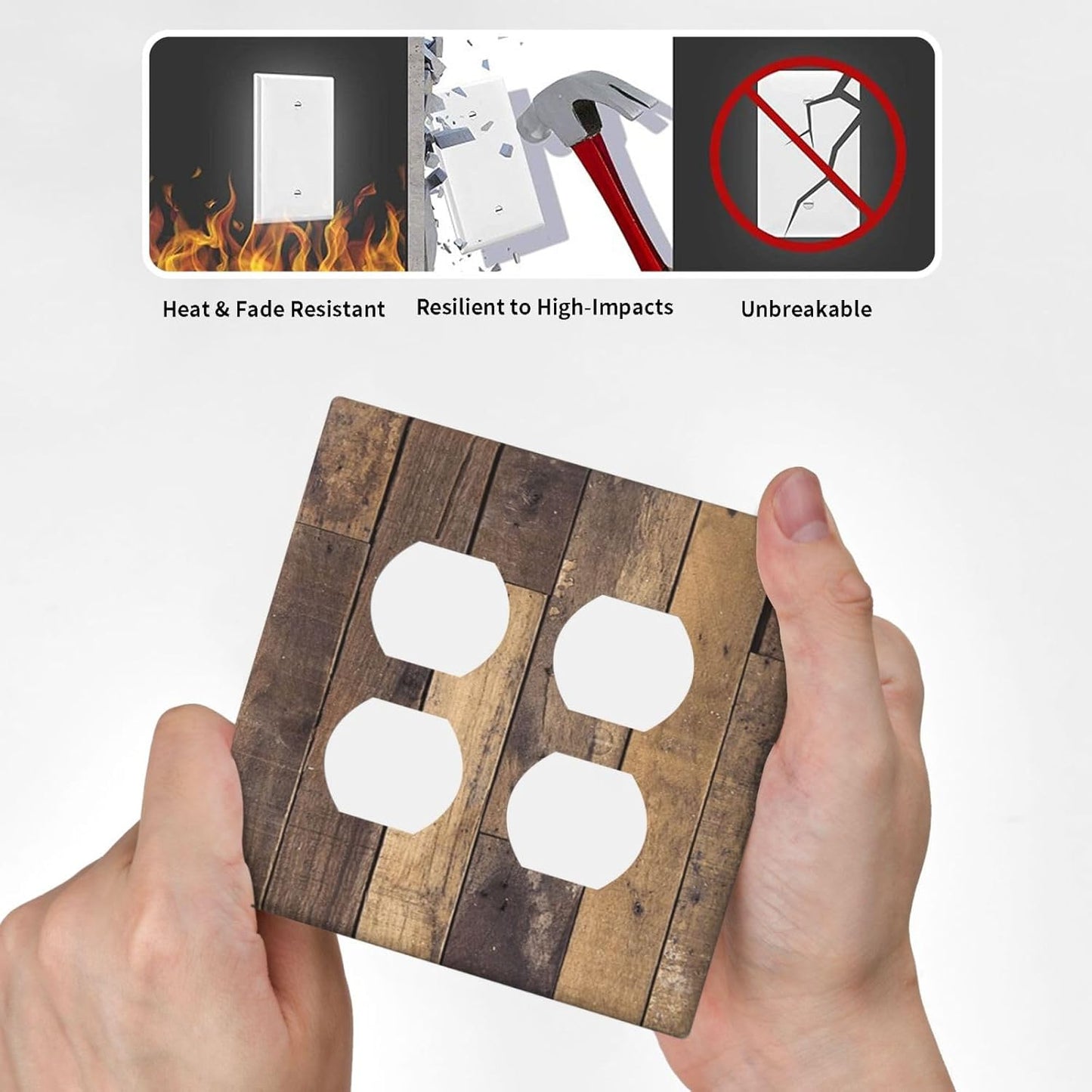 Cool Brown Wood Style Vintage Rustic Print Outlet Covers 2 Gang Double Duplex Decorative Light Switch Covers Electrical Wallplates Socket Faceplate for Farmhouse Home Decor