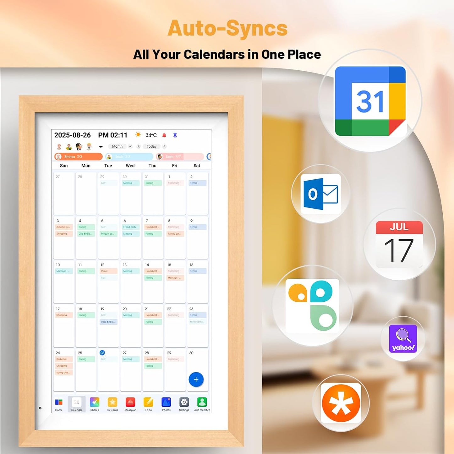 Digital Calendar 15.6" Digital Calendar&Chore Chart - 1080P Interactive Touchscreen Electronic Calendar for Family Schedules, 64GB WiFi Smart Organizer, Wall/Desk Mountable, 2025 Calendar-Wooden