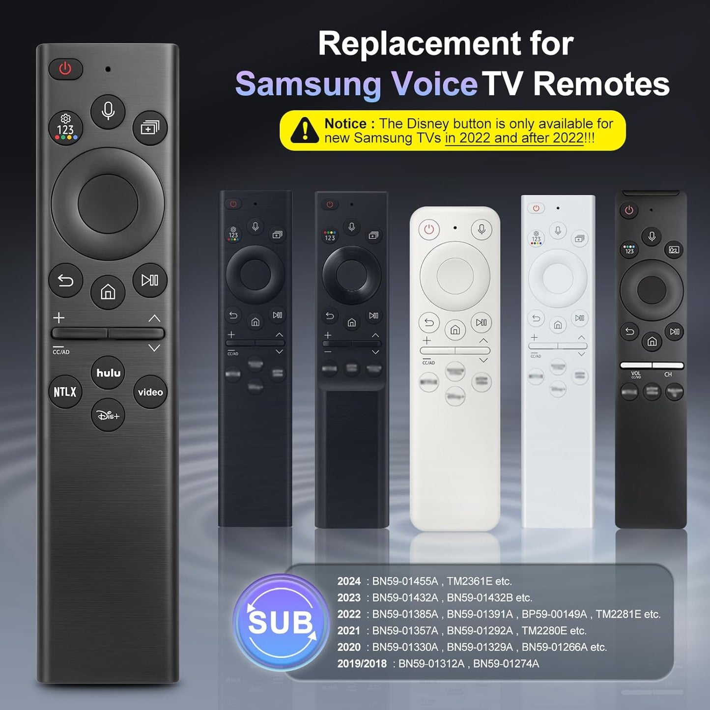 Voice Remote for Samsung-TV-Remote Replacement, Universal for 2019-2024 Samsung Smart TV Remote Control with Voice Control.No Solarcell.2-Year Warranty.