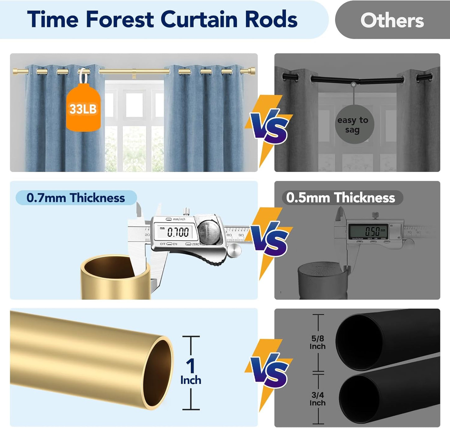 2 Pack Curtain Rods for Windows 66 to 120 Inch(5.5-10ft), 1 Inch Gold Heavy Duty Curtain Rods Set, Adjustable Extra Long Curtain Rod for Patio Bedroom, Outdoor Drapery Rods, Size 32"- 120"