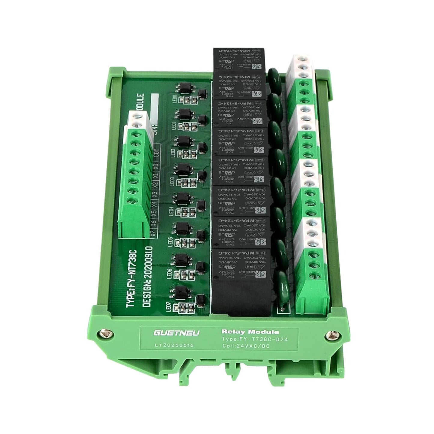 Relay Board, 8 Channel 1 SPDT DIN Rail Mount 24V DC/AC Relay, Interface Board