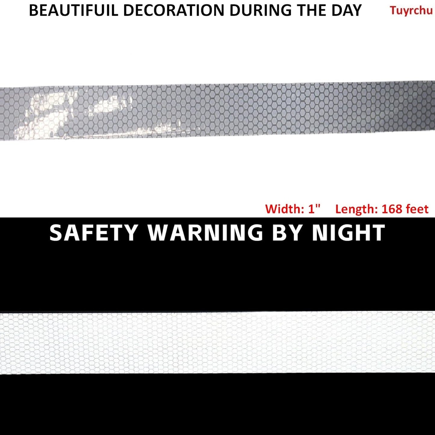 Non Fading Reflective Tape Silver Outdoor Waterproof 1 inch Wide, High Visibility Industrial Marking Tape, Safety Adhesive Stickers (168 feet)