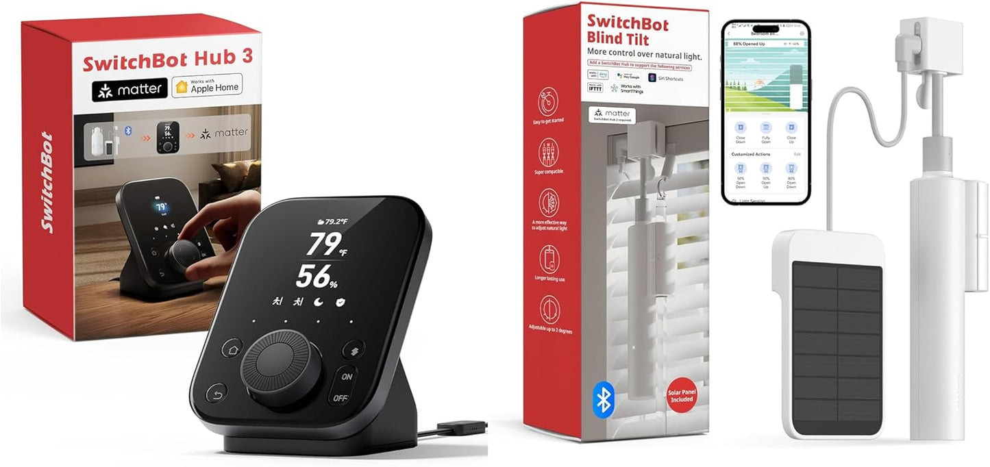 SwitchBot Blind Tilt & Hub 3 Kit: Solar-Powered Smart Blinds with Matter Support, Light Automation & Voice Control for Complete Home Management