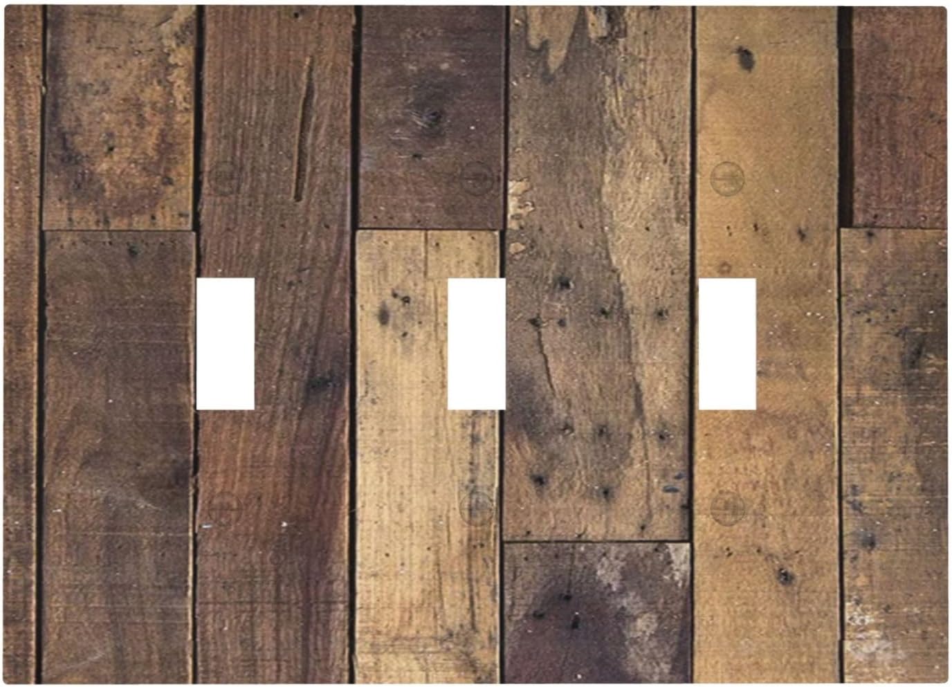 Cool Brown Wood Style Vintage Rustic Print Decorative Switch Plates 3 Gang Wall Plate Triple Toggle Light Switch Cover Faceplate Electrical Wall Panels for Farmhouse Home Decor