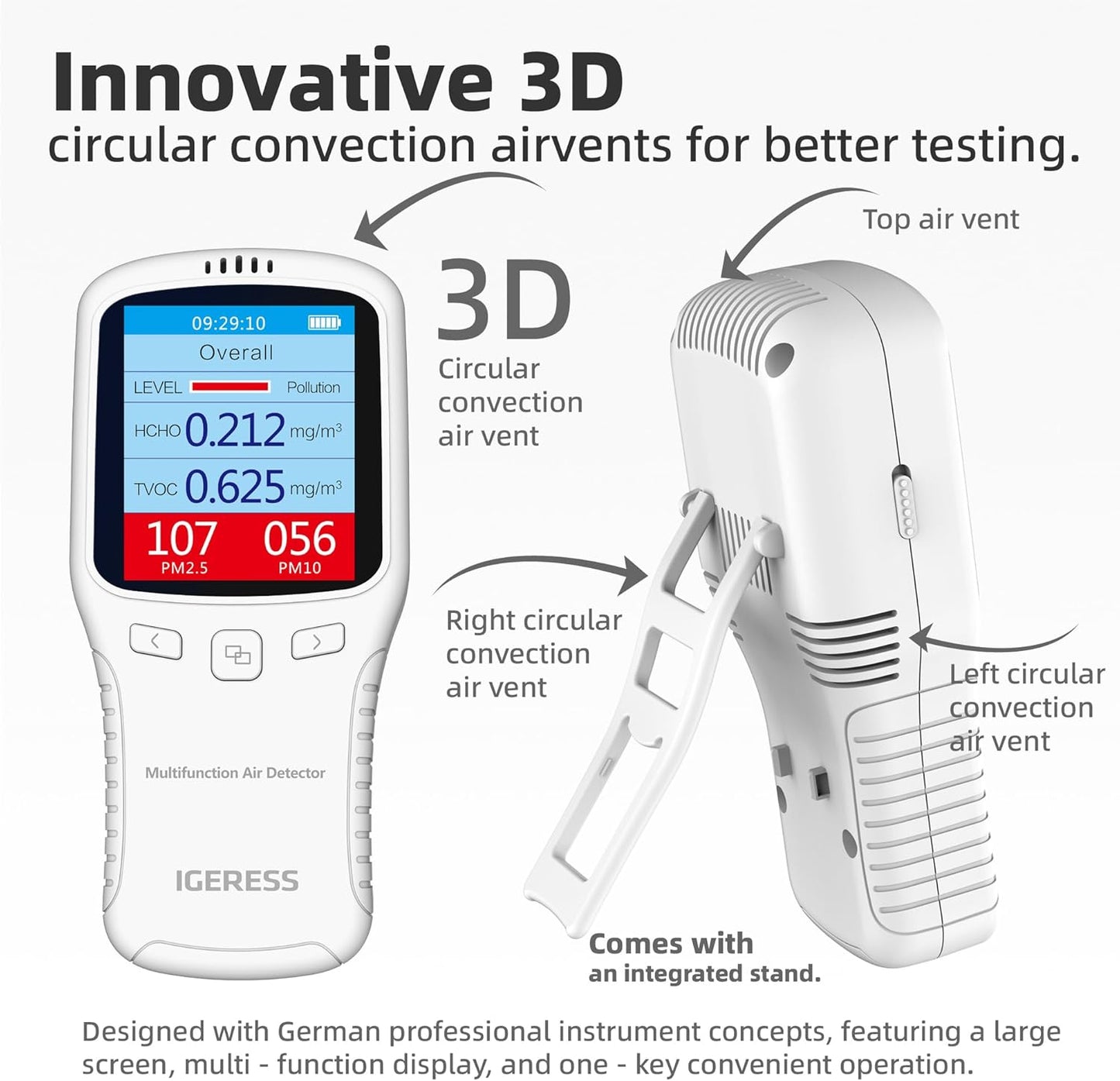 Air Quality Monitor Indoor, 8 in 1 Formaldehyde Detector, voc Meter, Detect Indoor HCHO,TVOC,AQI,PM2.5,PM10,PM1.0,Temperature and Humidity Tester. Colorful LCD Screen & USB Charging (White)
