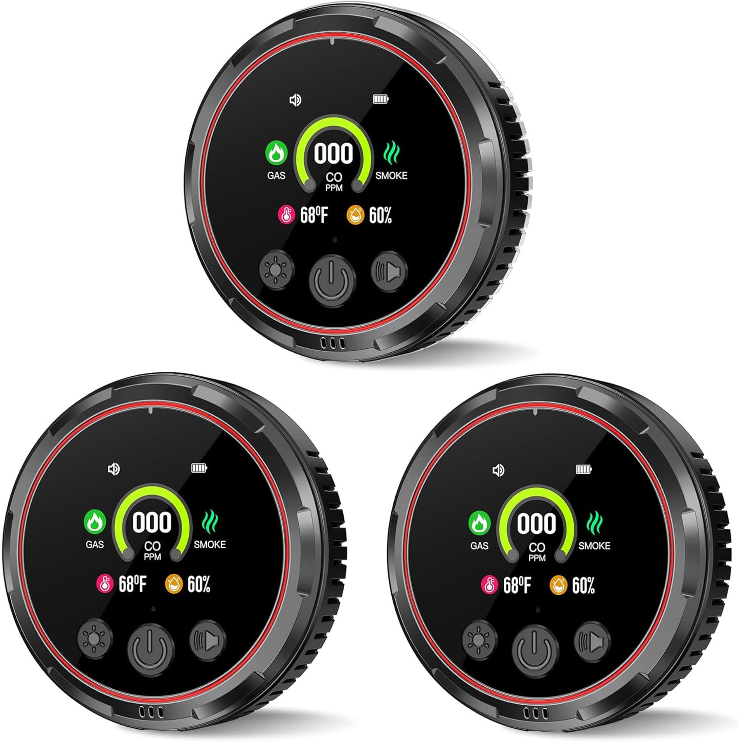 3 Pack Smoke Carbon Monoxide Detector Alarm, Plug in Smoke co Detectors, Home Natural Gas Leak Detector, Portable 5in1 Real-Time Smoke,CO,Gas Monitor Alarms with Temp/RH, for RV Hotel,Travel (Black)