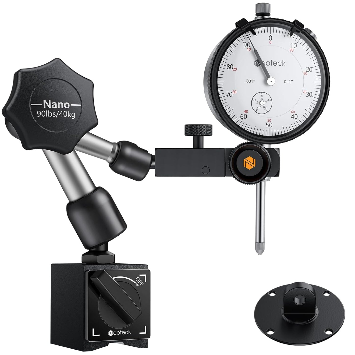 Neoteck Dial Indicator 0-1”/0.001” with 90lbs/40kg Magnetic Base,Imperial Dial Test Indicator Gauge Set for Lathe,3D Printer,CNC,Automobile,Laboratory