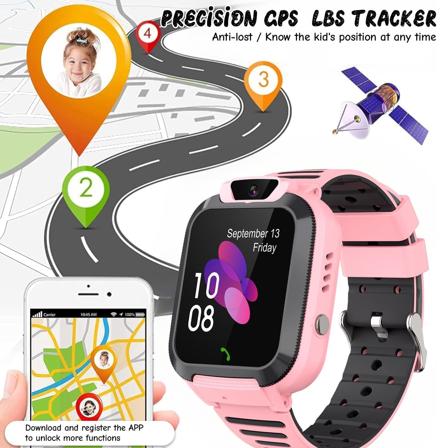 2G Kids Smart Watch, SOS Emergency Call, Video Calling, Waterproof Activity Tracker for 3-12 Years Girls/Boys - Birthday Gift Idea