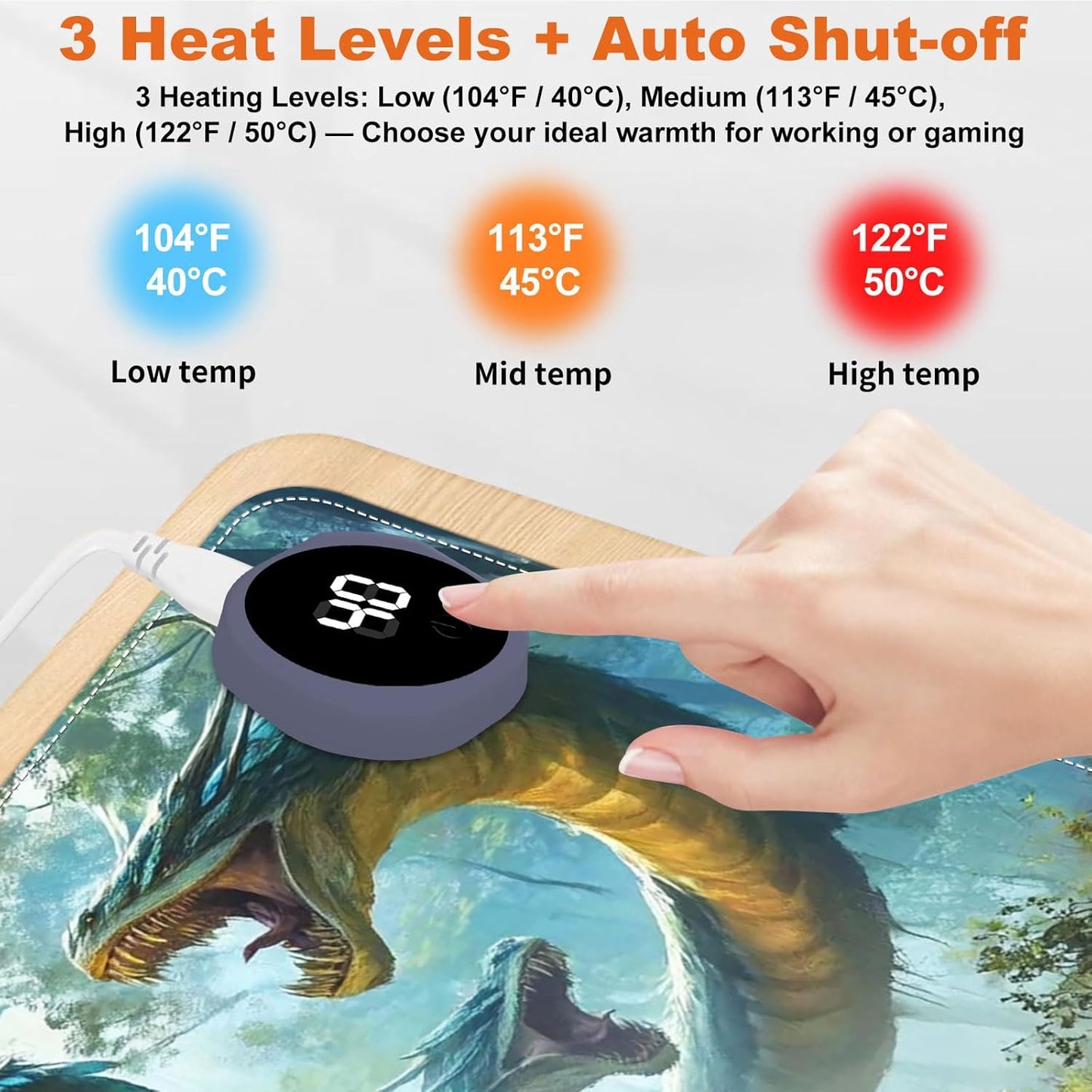 Heated Mouse Pad for Desk 31.5" x 13" – PU Leather Warm Desk Pad with 3 Heat Levels (104°F/113°F/122°F), Plug-in Electric Heating Mat with Auto Shut-Off, Waterproof & Rollable, Serpent Beast