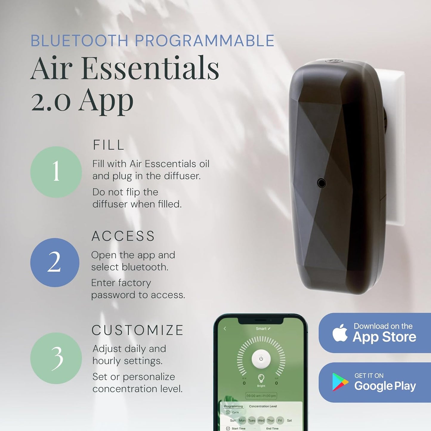 Air Esscentials The Diamond Smart Scent Air Machine for Home, Bluetooth App-Controlled, Covers up to 500 sq. ft, 100mL Waterless Fragrance Oil Diffuser with Cold Air Aromatherapy, Black