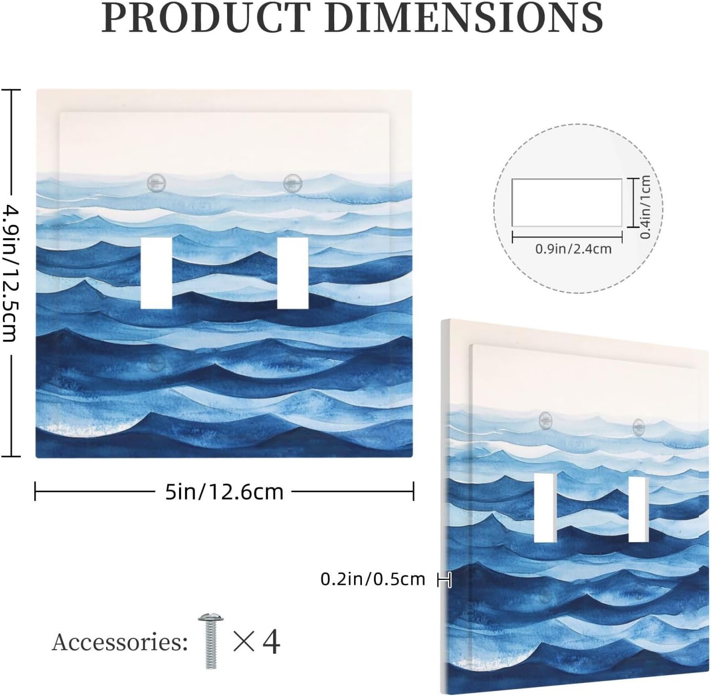 Decorative Switch Plate Covers Blue Watercolor Textured Abstract Ocean Wave 2 Gang Double Toggle Light Switch Cover Plate Electrical Wall Plate Outlet Cover for Bedroom living Room Decor
