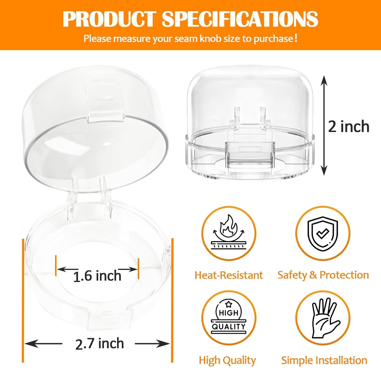 Stove Knob Covers for Child Safety (6 Pack), Stove Knob Safety Covers, Childproof Oven Lock Knob Covers with Adhesive, Prevent Kids-Pets from Gas Stove Knob Locks, Heat-Resistant Upgraded-Clear