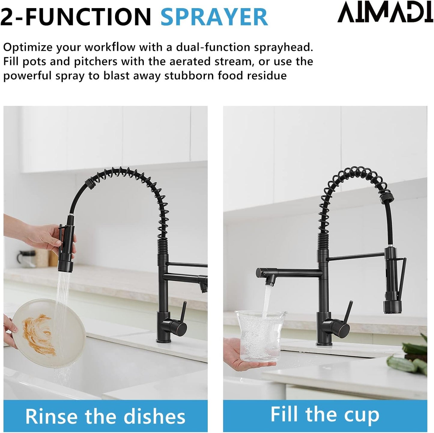 Oil Rubbed Bronze Kitchen Faucet,AIMADI Commercial Style Spring Kitchen Sink Faucet,Modern Single Handle Single Hole Kitchen Faucets with Pull Down Sprayer