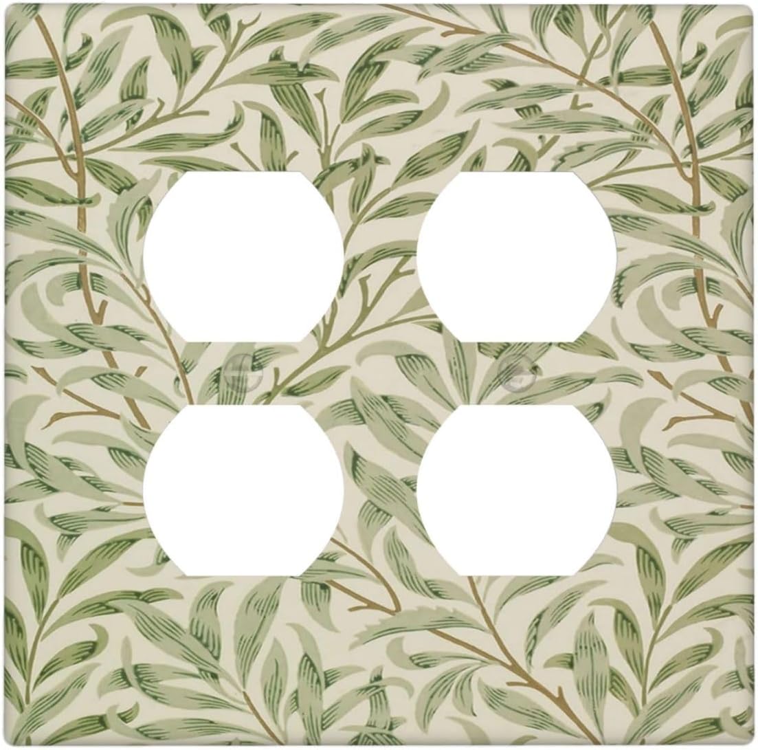 Decorative Outlet Covers Morris Green Willow Leaf Olive Leaves 2 Gang Wall Plate Cover Double Duplex Receptacle Two Switch Light Switch Cover Plate Jumbo Dual Faceplate for Home Decor