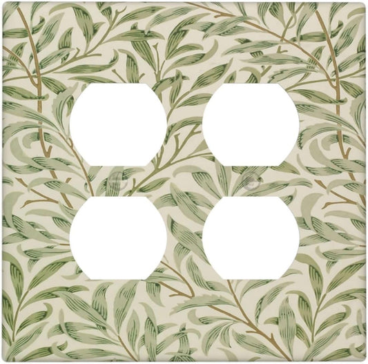 Decorative Outlet Covers Morris Green Willow Leaf Olive Leaves 2 Gang Wall Plate Cover Double Duplex Receptacle Two Switch Light Switch Cover Plate Jumbo Dual Faceplate for Home Decor