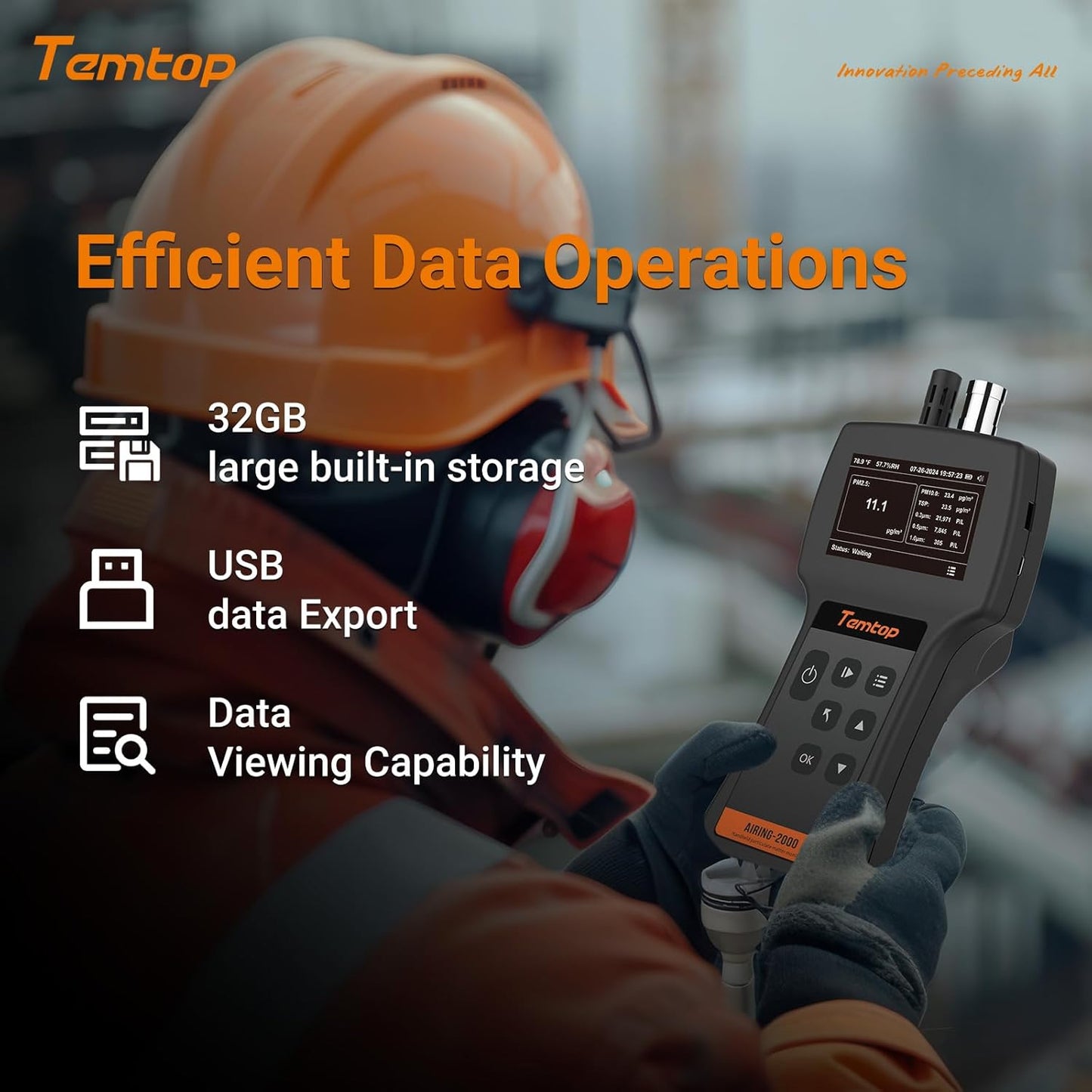 Temtop Handheld Particle Counter 0.3µm, 0.5µm, 1.0µm Particulate Monitor PM2.5, PM10, TSP, Temp & Humidity Detector