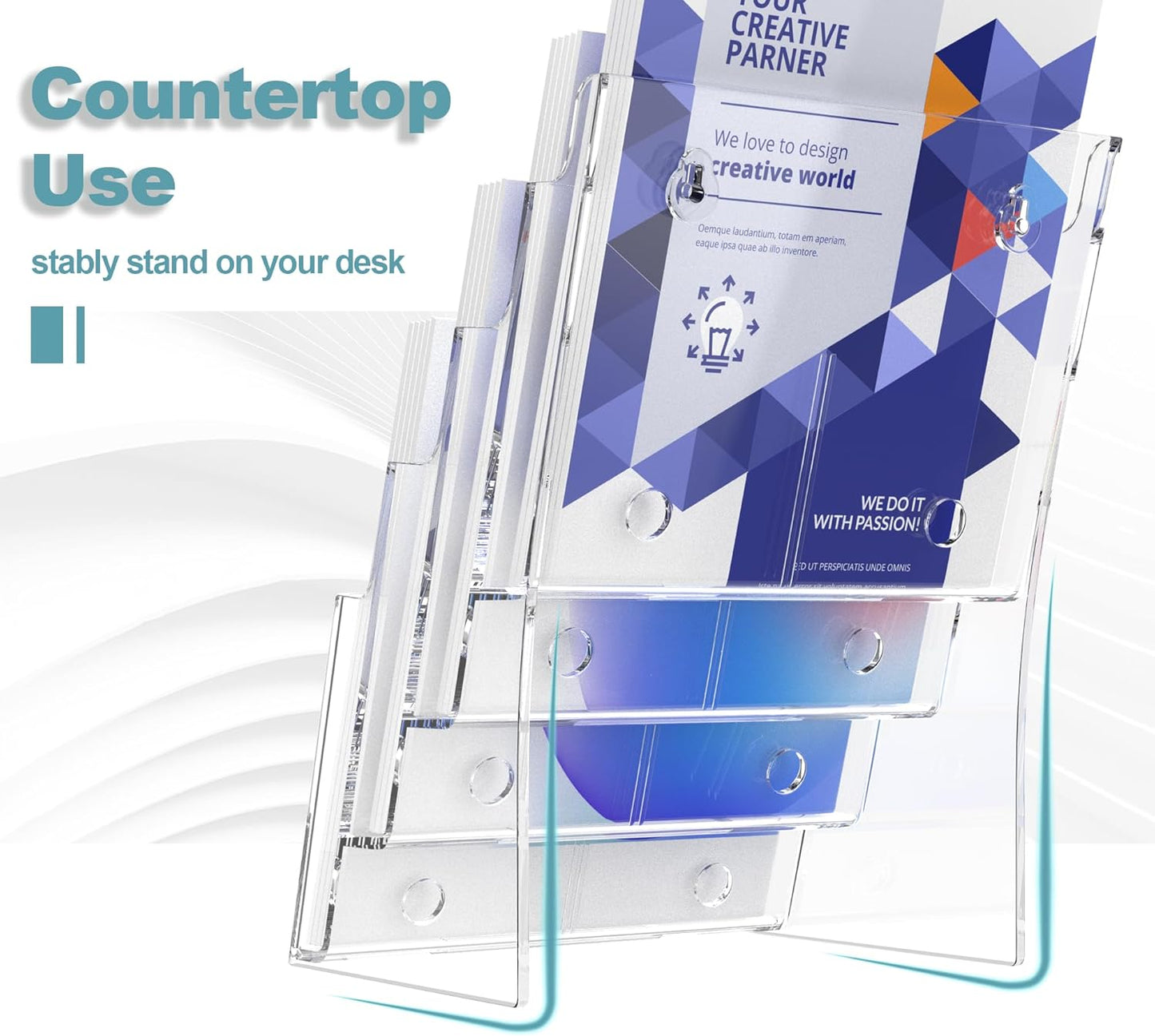 Brochure Holder 8.5x11 Inch 4 Tier with Removable Divider for 4x9 inch Clear Acrylic Pamphlet Display Stand Holder Countertop Use or Wall Mount for Office, Lobby, Hotel, Trade Show, 2 Pack