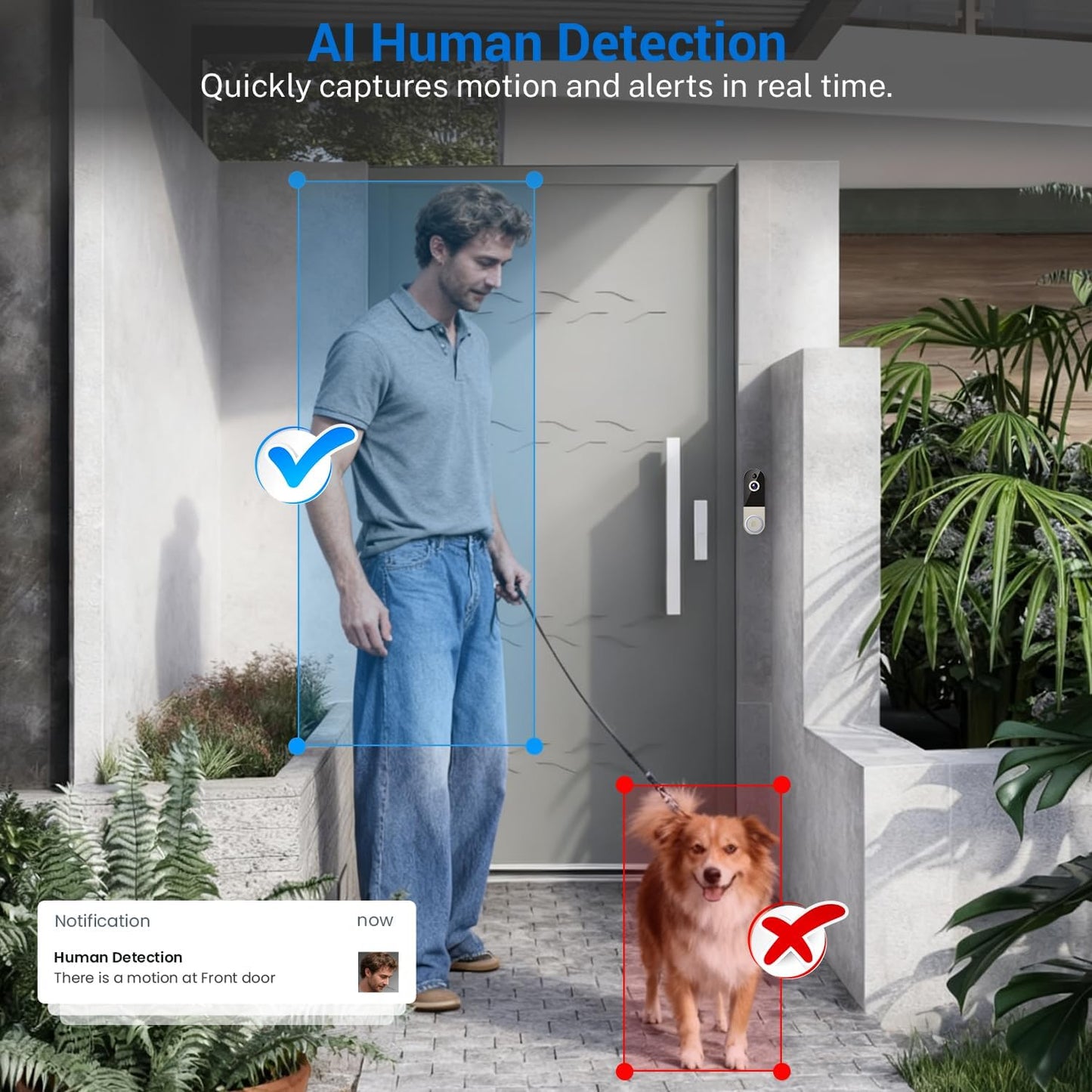 Wireless Doorbell Camera with Rechargeable Battery, 1080P Resolution, 2-Way Audio, Night Vision, AI Human Detection, Cloud Storage, 2.4G WiFi