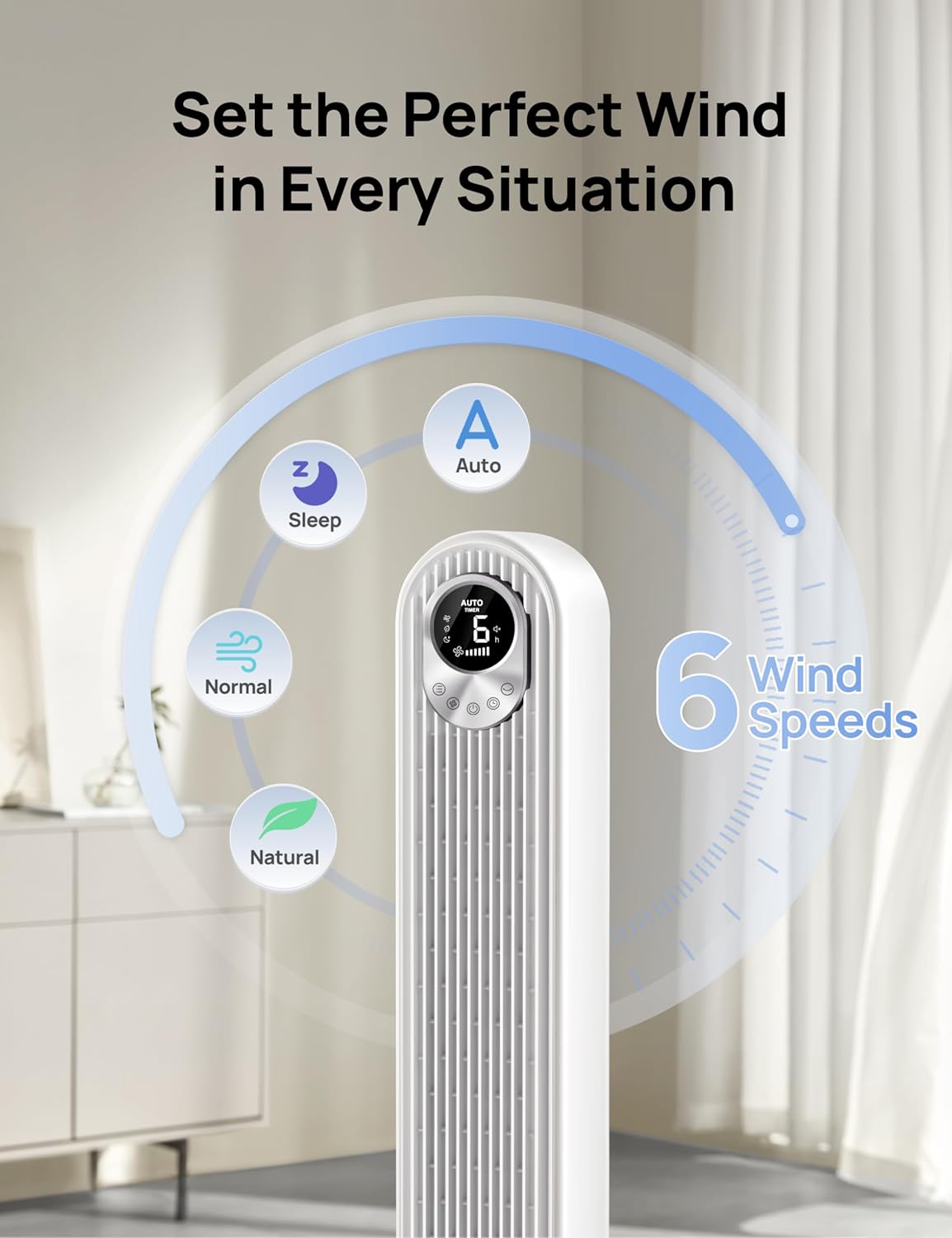 Dreo Tower Fan 42 Inch, Cruiser Pro T1 Quiet Oscillating Bladeless Fan with Remote, 6 Speeds, 4 Modes, LED Display, 12H Timer, White Floor Standing Fan Powerful for Indoor Home Bedroom Office Room