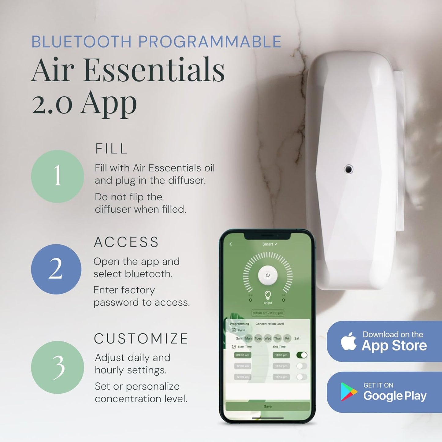 Air Esscentials The Diamond Gift Set, Pet-Preffered Smart Scent Air Machine for Home, Bluetooth Controlled, Waterless Fragrance Oil Diffuser, Puppy Petals & Fresh Fur-Ever Scents, White