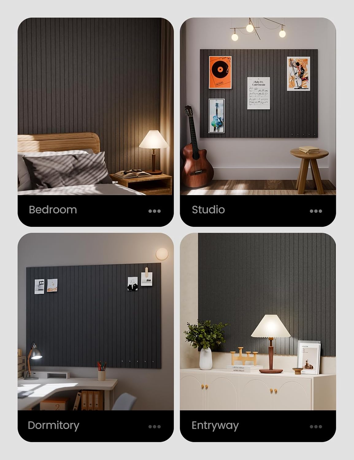 Large Felt Bulletin Board 48" x 36" Cork Board Alternative-12 Pack with 70 Safe Removable Adhesive Tabs, Cork Boards for Walls Cork Board for Home Office Classroom Pin Board (Charcoal Gray)