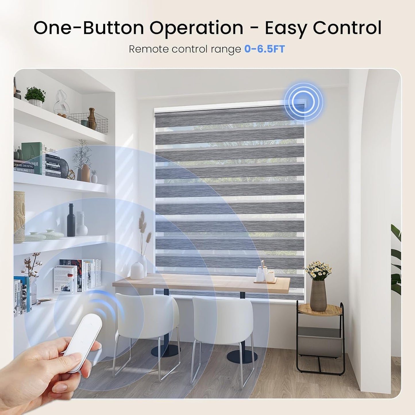 Grandekor Motorized Zebra Blinds with Remote Control,Smart Zebra Blinds for Windows,Electric Zebra Shades, Hemp Grey,34" W x 72" H