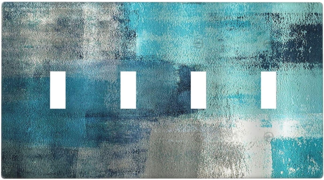 Light Switch Covers Teal Blue Modern Geometric Abstract Turquoise Green Quad Toggle Electrical Faceplate 4 Gang Wall Plate Decorative Switch Plates for living Room Bedroom Decor