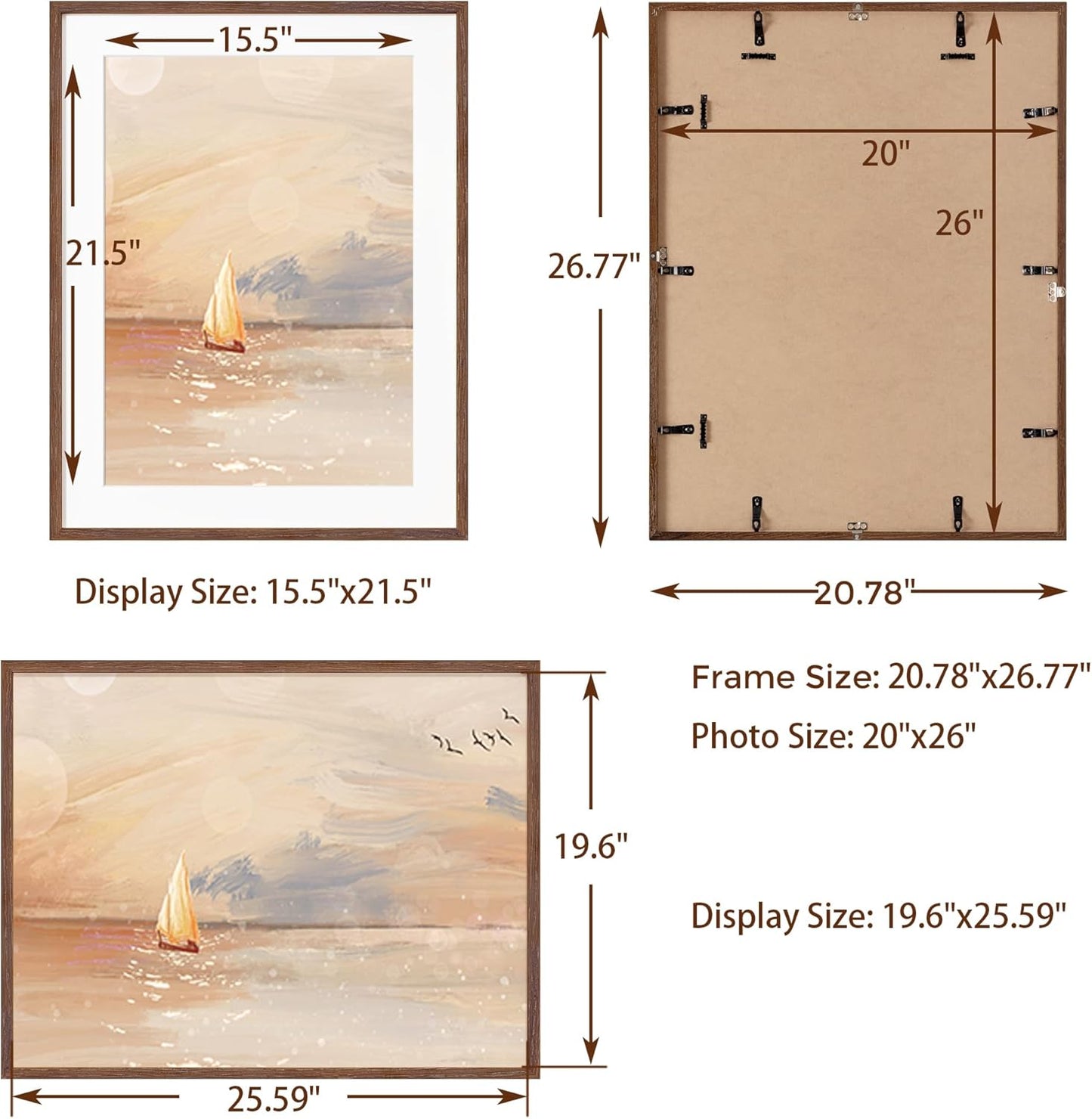 Fun Memories Rustic Oak Wood Picture Frames - 20x26 with Tempered Glass, Matted to 16x22 (Walnut, 1 Pack)