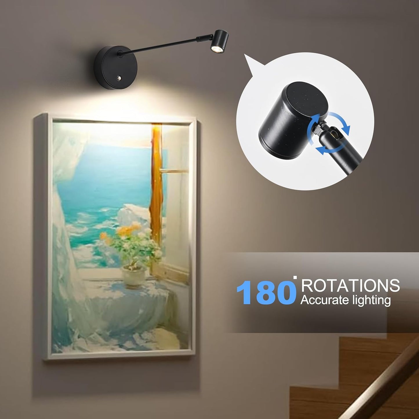 ZitoStory Lights for Pictures On Wall, Battery Operated Picture Light Rechargeable, Black Led Art Lighting for Paintings Wireless with Remote Magnetic Stick Dimmable and Timer（2 Pack）