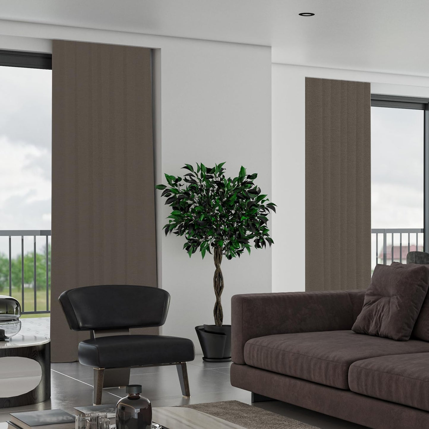 SmartWings Automatic Curtain Opener with Drapery, Motorized Vertical Blinds with Remote, Electric Closet Doors Sliding Panels Compatible with Alexa Google Homekit, 90% Blackout Coconut Brown