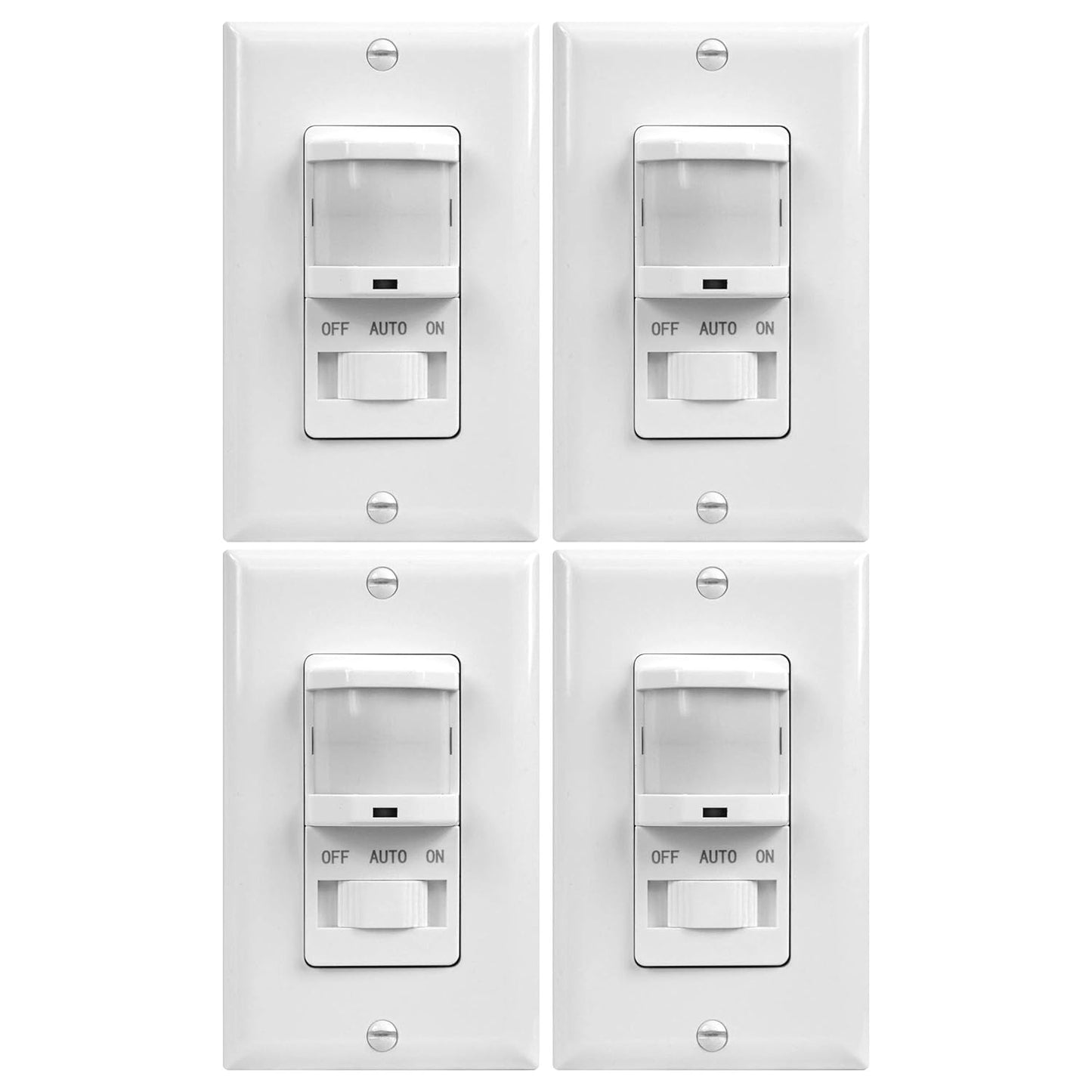 TOPGREENER in-Wall PIR Motion Sensor Light Switch, Motion Sensor Switch, Occupancy Sensor Switch, On/Off Override, 4A, 500W, Single Pole, 𝐍𝐞𝐞𝐝 𝐍𝐞𝐮𝐭𝐫𝐚𝐥 𝐖𝐢𝐫𝐞, TSOS5, White, 4 Pack