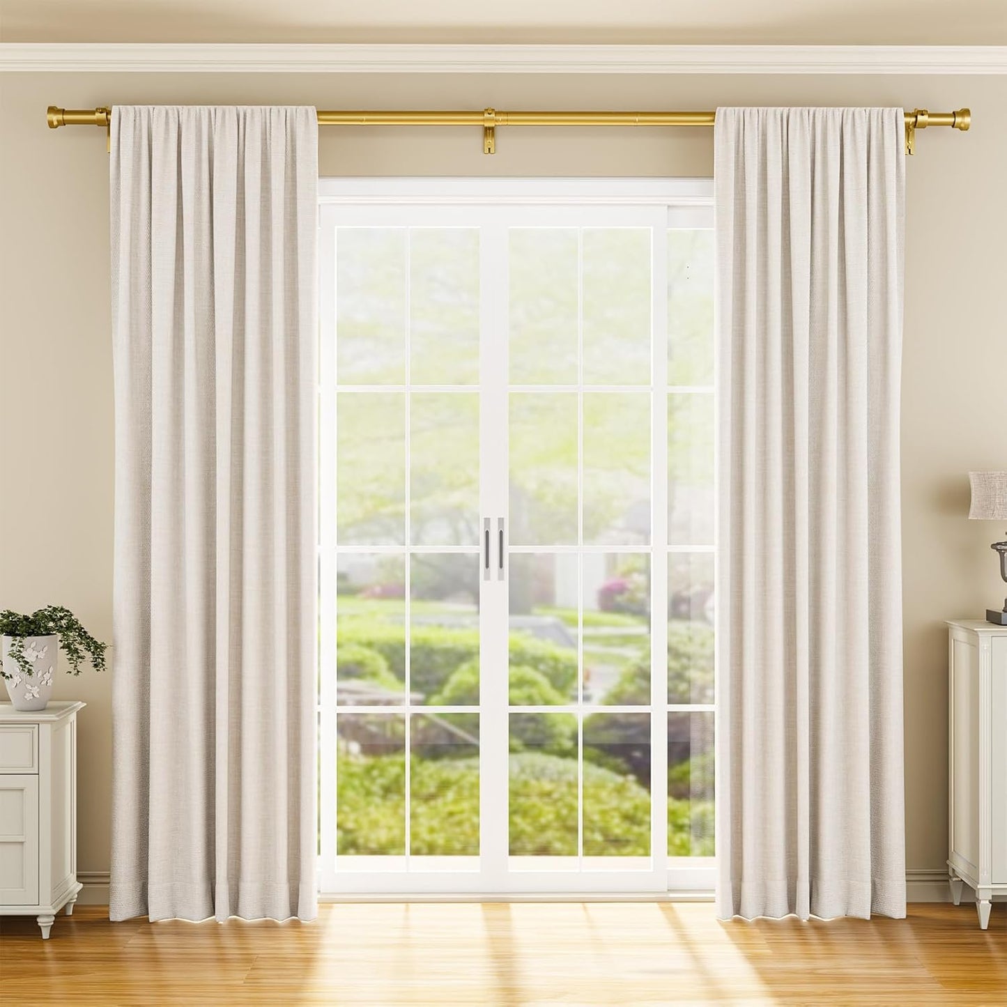 Curtain Rod 2 Pack 32-144 Inch, Heavy Duty 1 Inch Curtain Rod, Gold Extra Long Adjustable Window Treatment Rods, Modern Design, Easy Installation
