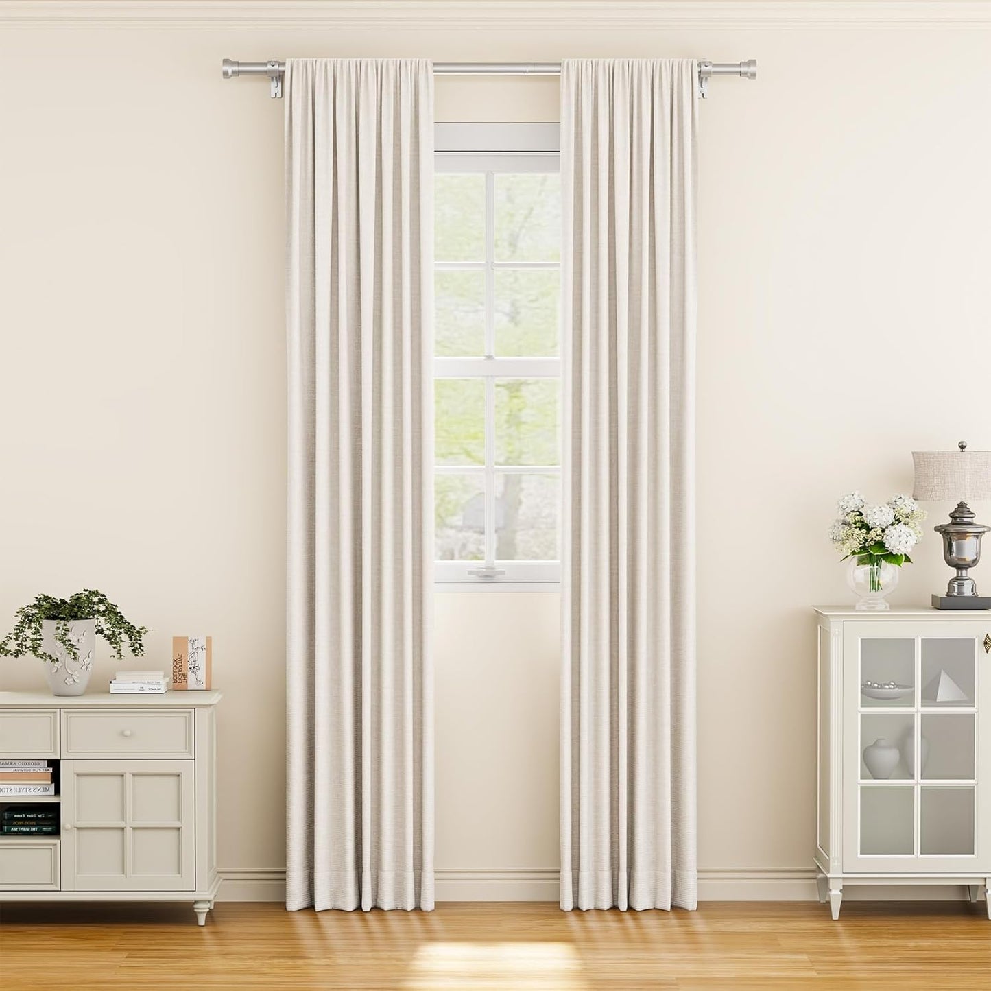 Curtain Rod 32-58 Inch, Heavy Duty 1 Inch Adjustable Curtain Rods for Windows, Sliver Short Window Treatment Rods, Modern Design, Easy Installation