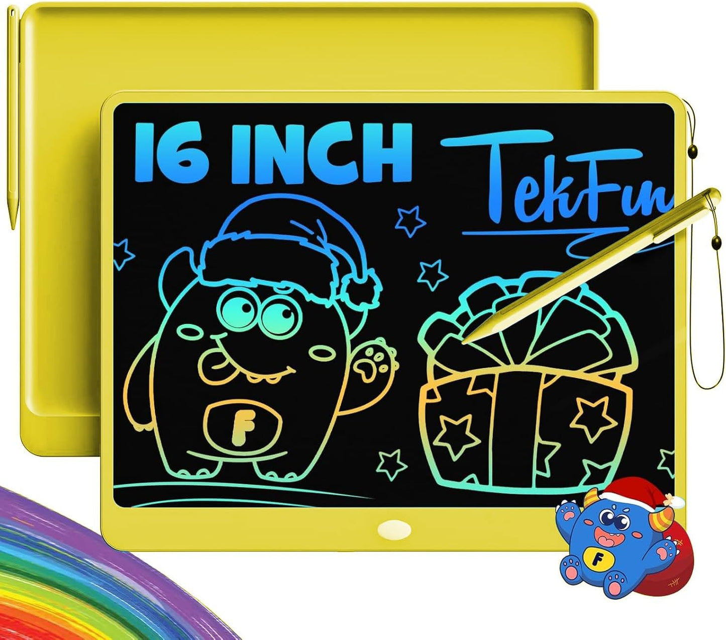 TEKFUN LCD Writing Tablet for Adults, Large Doodle Board, 16 Inch Colorful Drawing Tablet Writing Pad, Toddler Toys for 3 4 5 6 7 8 9 Year Old Girls Boys Teen, Birthday Gifts for Kids (Yellow)