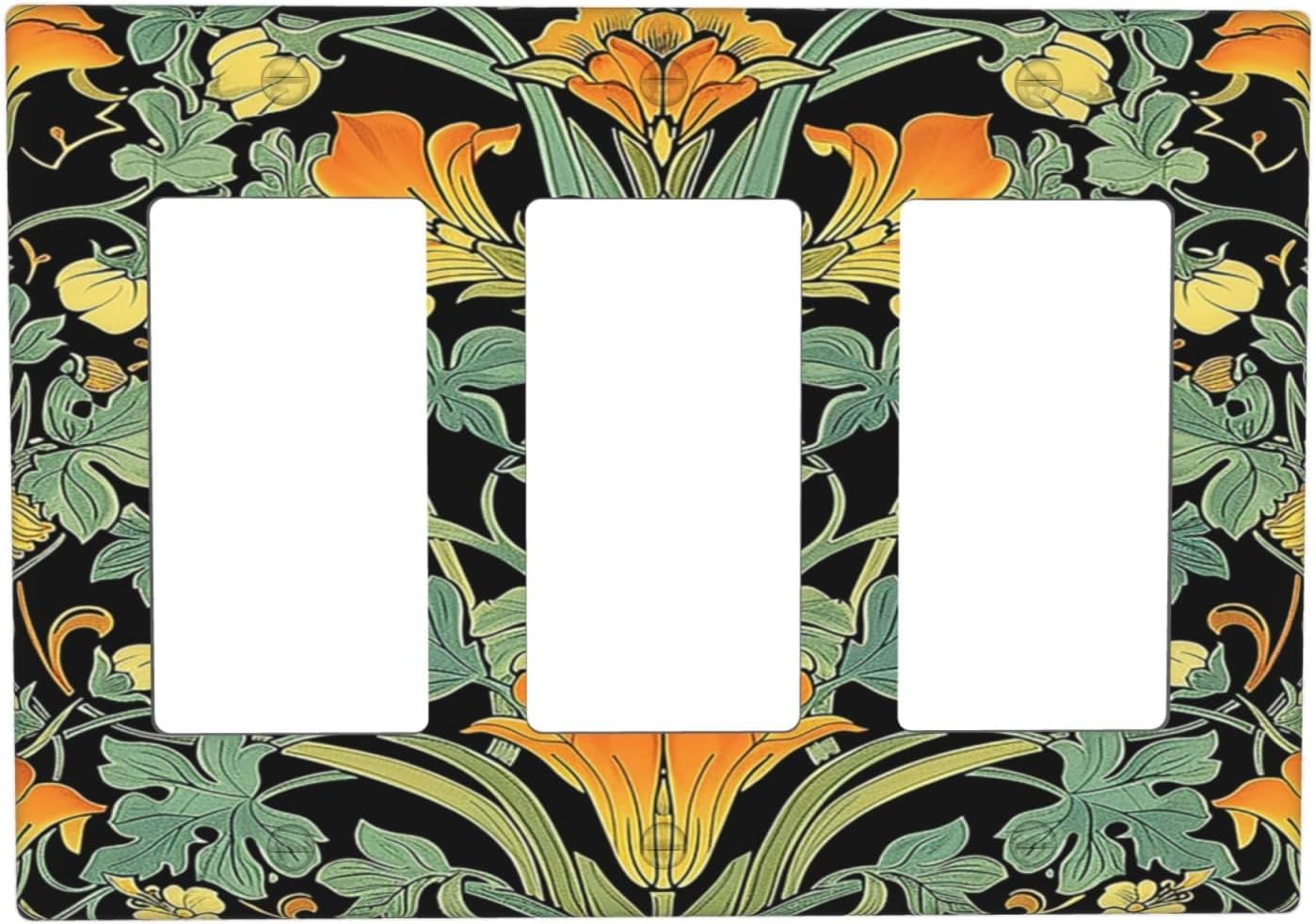 Light Switch Covers William Morris Vintage Floral Green Yellow 3 Gang Rocker Electrical GFCI Decorative Triple Outlet Wall Plate Cover Switchplate for Bedroom Home Decor
