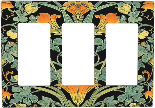 Light Switch Covers William Morris Vintage Floral Green Yellow 3 Gang Rocker Electrical GFCI Decorative Triple Outlet Wall Plate Cover Switchplate for Bedroom Home Decor