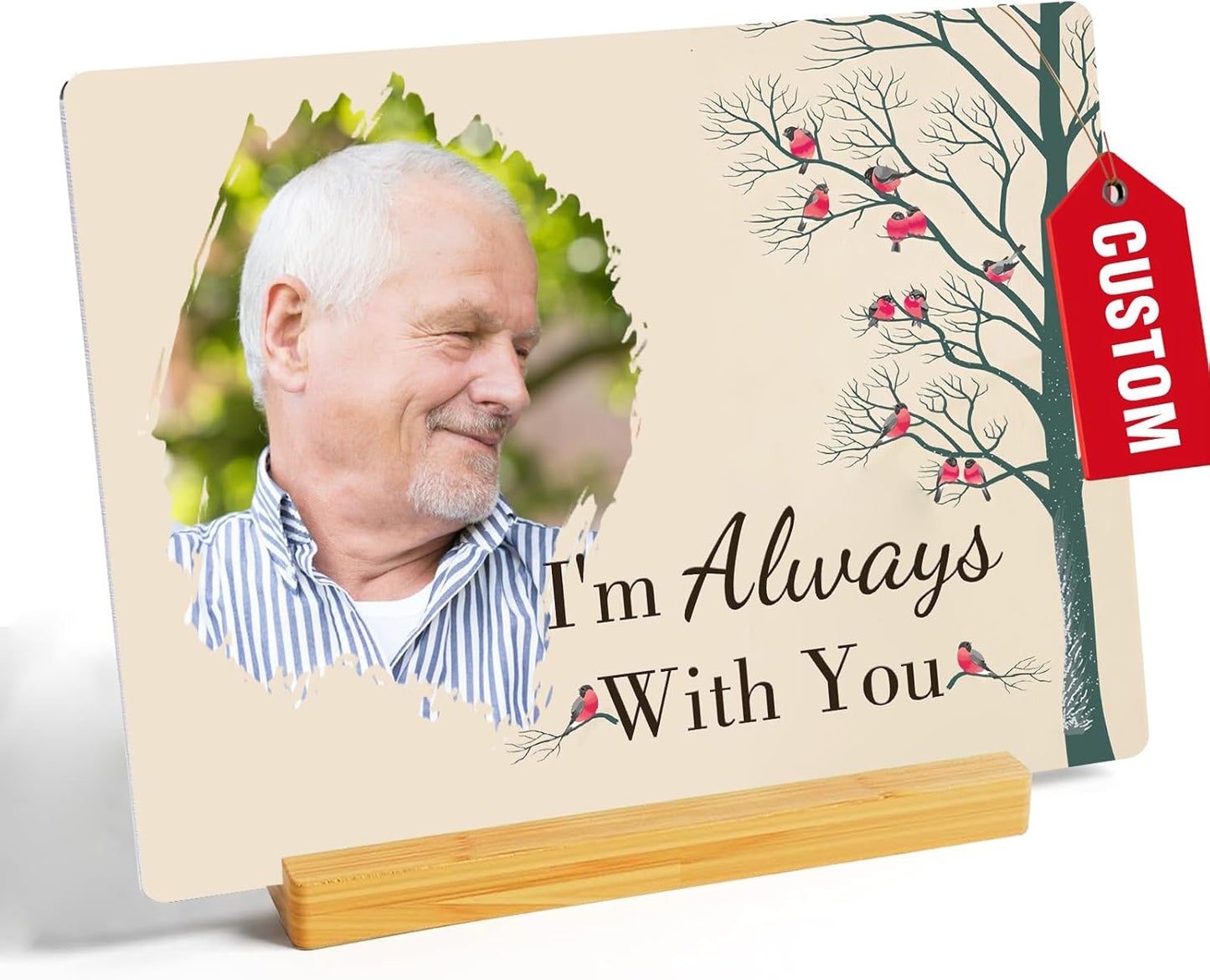Custom Photo Prints - Metal Desktop Picture Frame with Photos & Text & Wooden Base Personalized Gifts for Family Lovers Pets and Friends, Optional Multiple Sizes