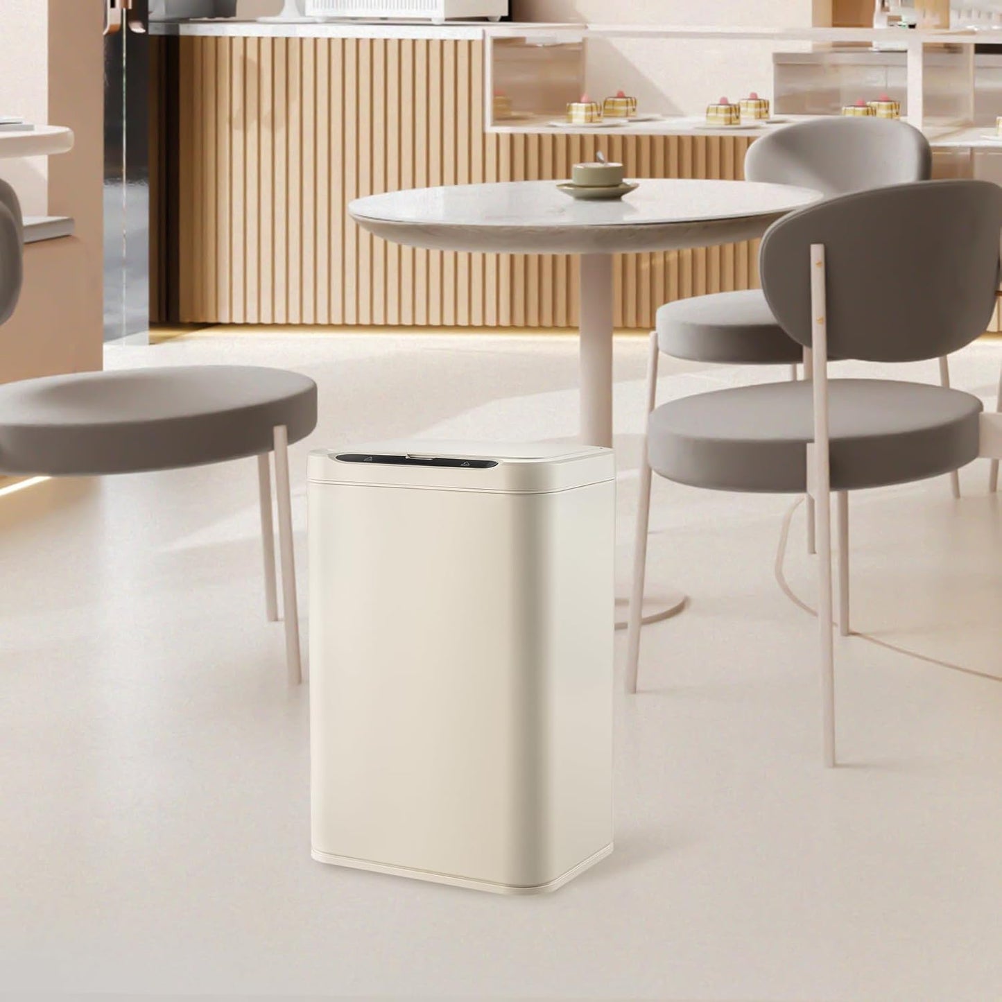 ELPHECO Stainless Steel Office Trash Can Motion Sensor Garbage Can Touchless Smart Trash Can Automatic Waste Bin for Kitchen, Office, Bathroom (Cream Beige, 5.5 Gallons)