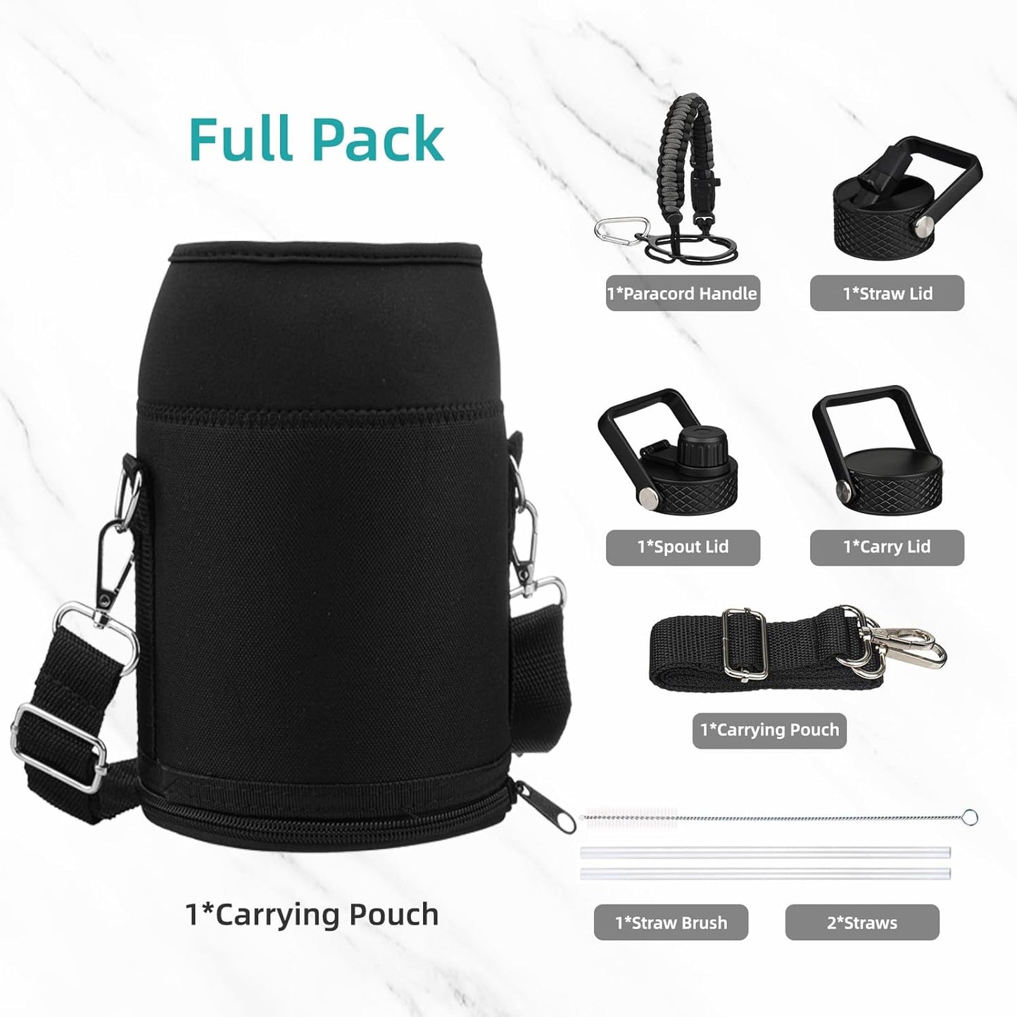 Gallon Insulated Water Bottle with Straw,128 oz 3 Lids Water Jug with Carrying Bag,Paracord Handle, Double Wall Vacuum Stainless Steel Metal Flask,Gum